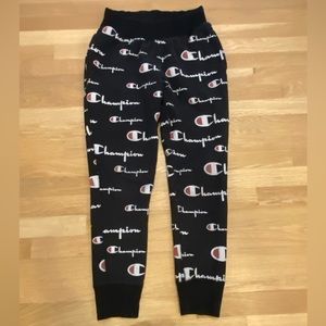 Champion Vintage Black Joggers w Champion Over All Pattern/ Reverse Weave/Size M
